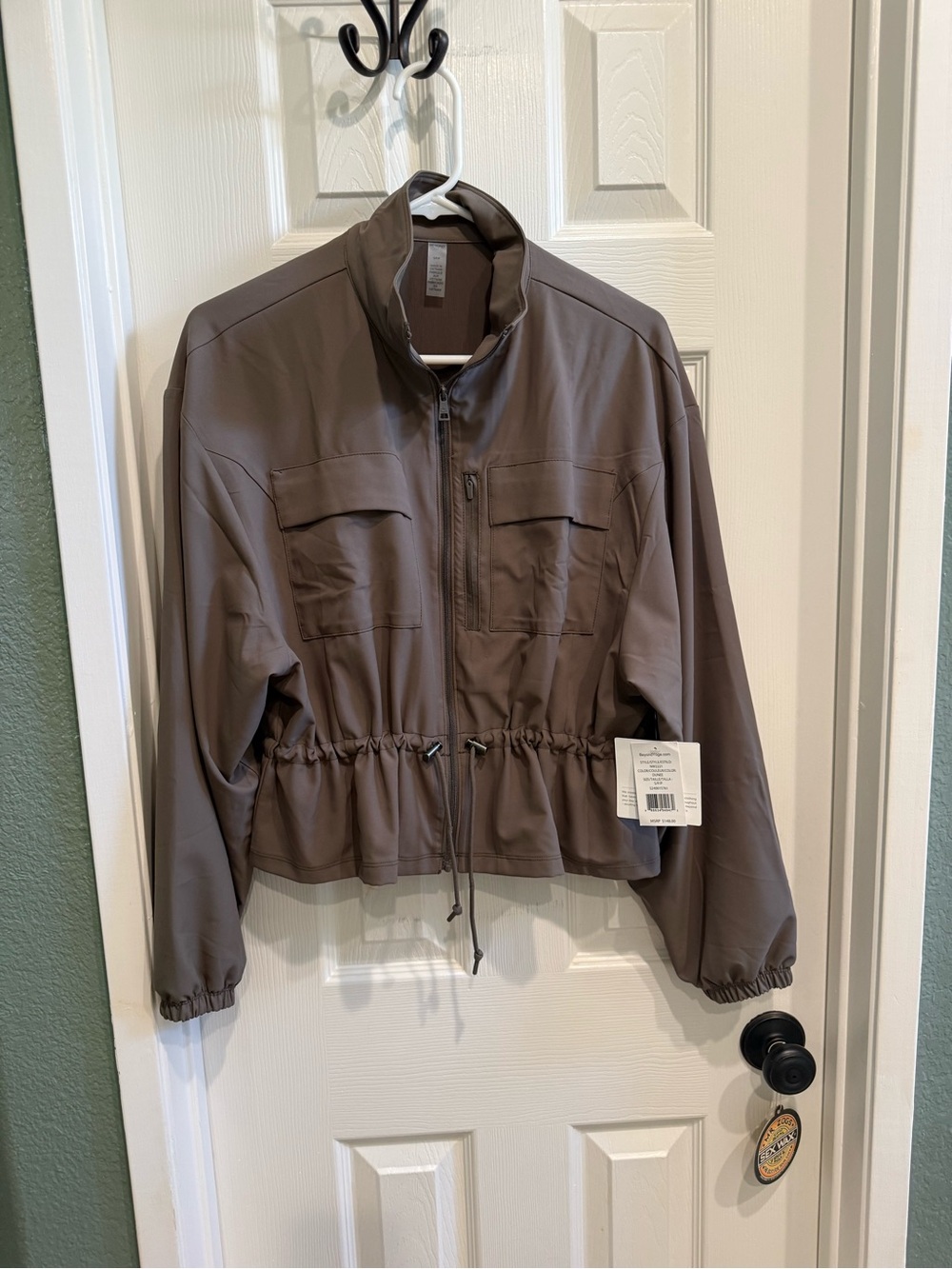 Beyond Yoga Taupe Drawcord Utility Jacket